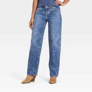 Jeans holgados de tiro bajo con estampado de pañuelo para mujer - Universal Thread™ Lavado medio