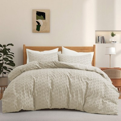 Cream Twin Clipped Jacquard Geometric Duvet Cover Set
