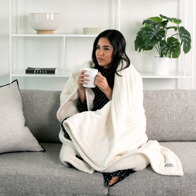 Brookstone Heated Coziest Throw Sweater Knit Ivory