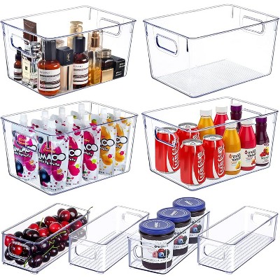Set of 8 Clear Plastic Stackable Storage Bins, 4 Large & 4 Small