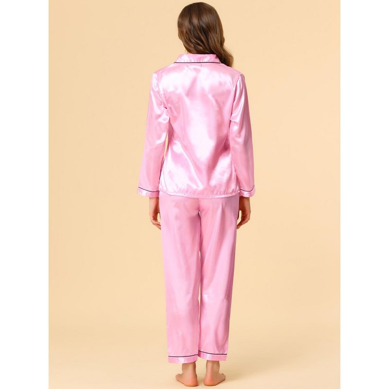 Allegra K Women's Satin Button Down Sleepshirt with Pants Halloween Pajama Set, 5 of 7