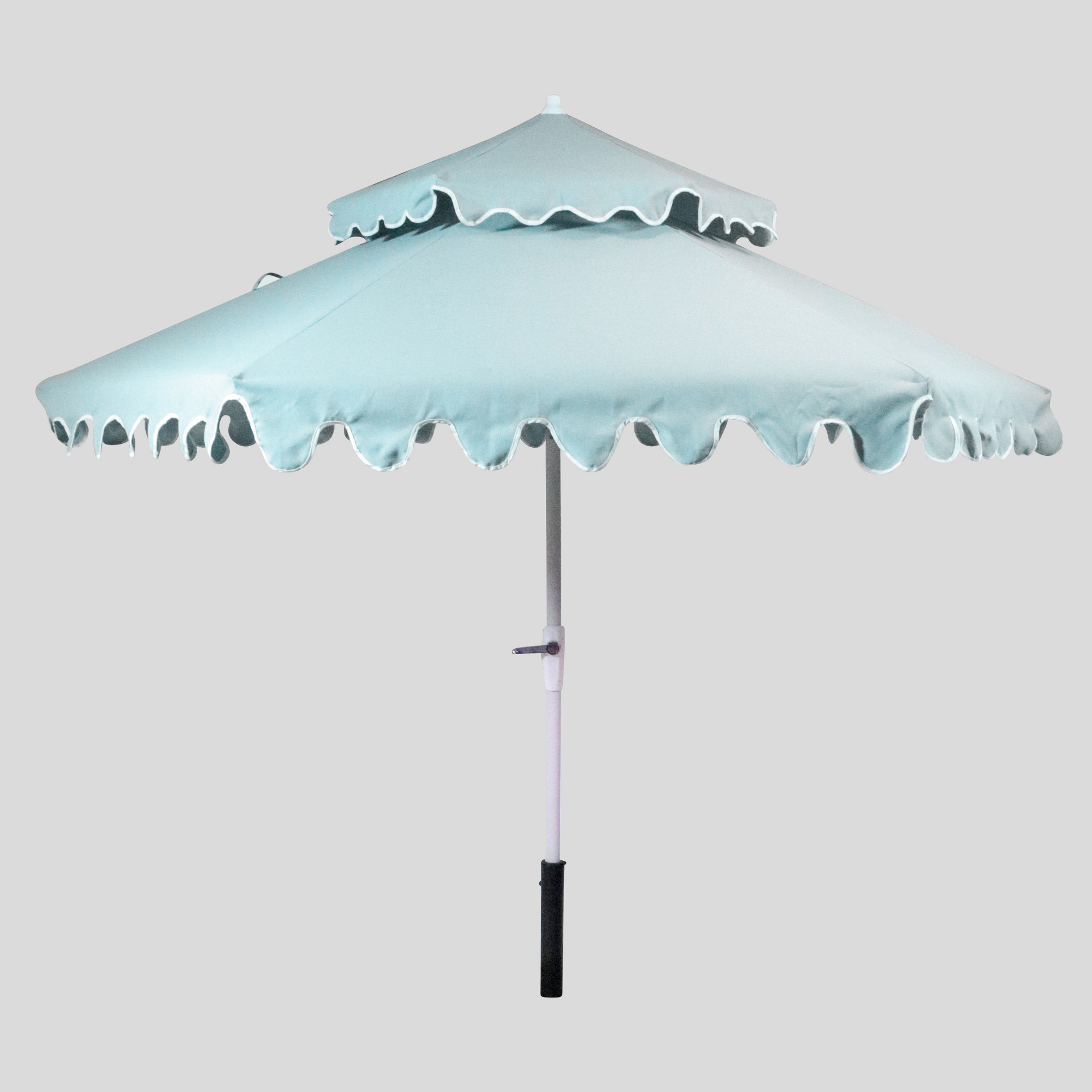 9' Tiered Scalloped Canopy Patio Umbrella Aqua White Pole Opalhouse