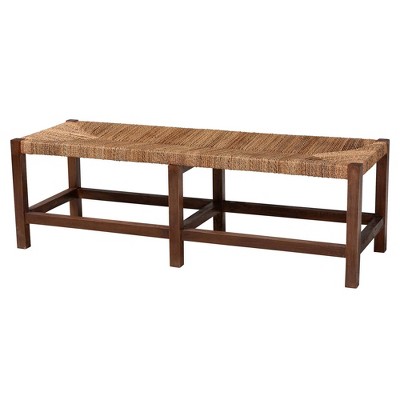 Liza Natural Seagrass and Acacia Wood Bohemian Accent Bench