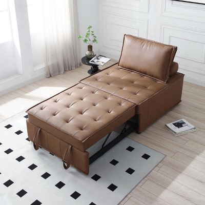 Multipurpose Faux Leather Ottoman Lazy Chair Pulling Out Sofa Bed for Bedroom-Christopher Knight Home