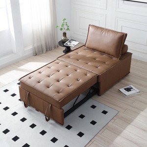 Multipurpose Faux Leather Ottoman Lazy Chair Pulling Out Sofa Bed for Bedroom-Christopher Knight Home - 1 of 4