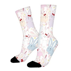 Cute Rabbit In Flower Women Printed Crew Socks Funny Funky Socks Soft Polyester Novelty Gifts for Artists Men - 1 of 4