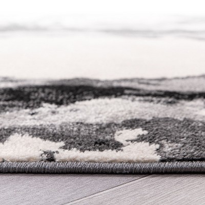 Black and Gray Abstract Synthetic 8' x 10' Area Rug