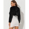 INSPIRE CHIC Women's Evening Bow Tie Front Turndown Collar Faux Fur Fluffy Cropped Coat - 4 of 4