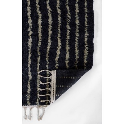 Navy and Beige Handwoven Wool Geometric Rug 2' x 3'