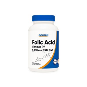 Nutricost Folic Acid (Vitamin B9) Capsules (1000 MCG) (240 Capsules) - 1 of 4