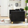 VASIP Mid-Century Modern Sofa -Black Chenille Upholstered Pull Buckle Design Living Room Couch with Buttons Tufted - 2 of 4