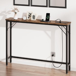 Narrow Console Table, Black Sofa Table with Outlets - 1 of 4