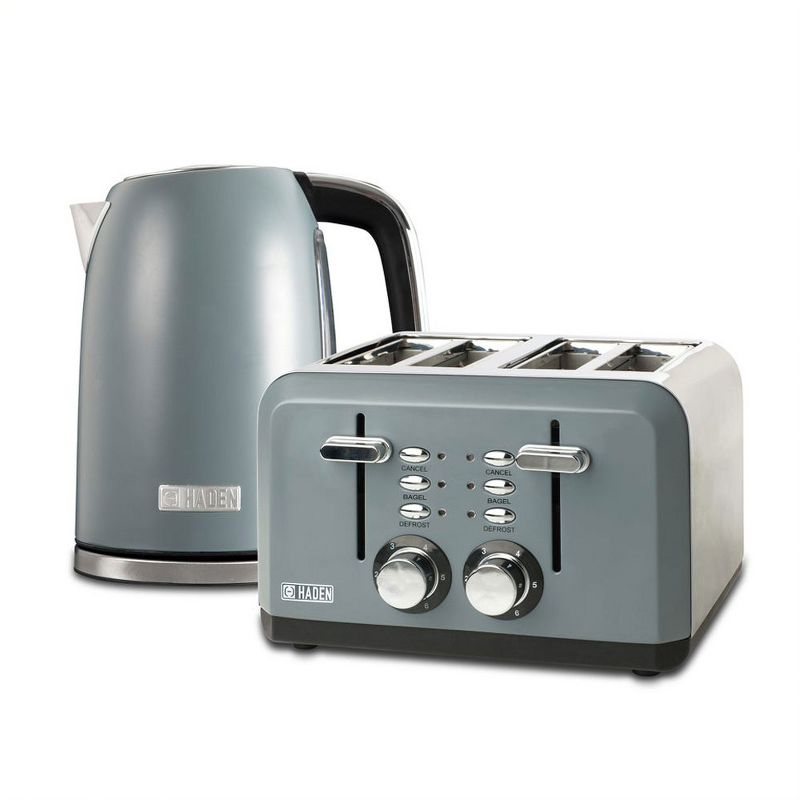 Haden Perth Wide Slot Stainless Steel Body Retro 4 Slice Toaster & Perth 1.7 Liter Stainless Steel Electric Kettle with Auto Shut Off, Slate Gray, 1 of 7