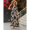Women Maternity Summer Dress V Neck Floral Short Sleeve Maxi Dresses Baby Shower Dress for Photoshoot - 2 of 4