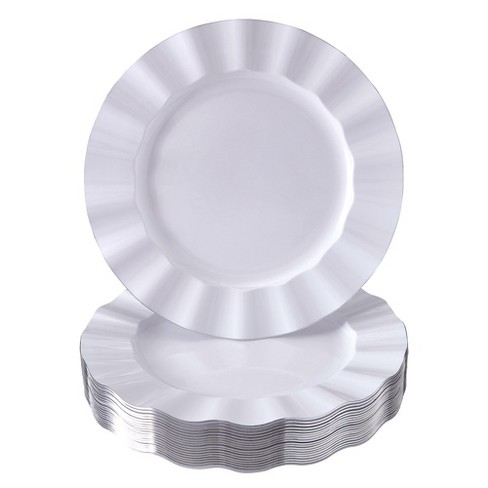 WDF 120PCS Silver Plastic Plates- Disposable Silver Glitter Plates