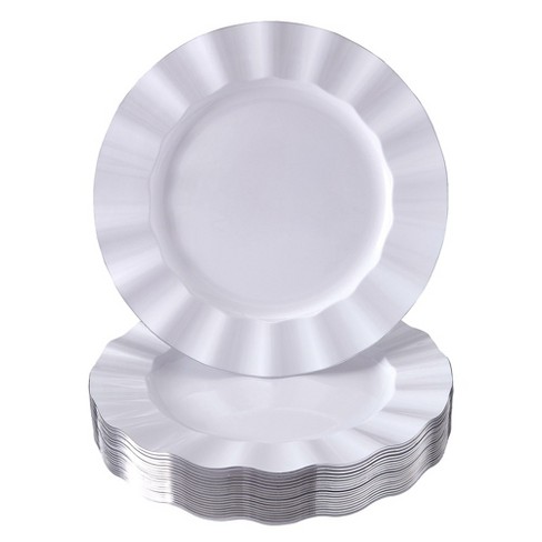 25 x PREMIUM HEAVY DUTY DISPOSABLE WHITE PLASTIC '6 COMPARTMENT' PLATES -  9x12