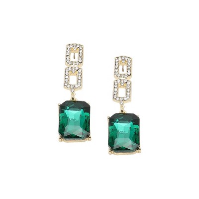 SOHI Women's Green  Embellished Drop Earrings