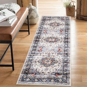 Vintage Boho Washable Area Rugs Soft Medallion Distressed Rug Carpet - 1 of 4