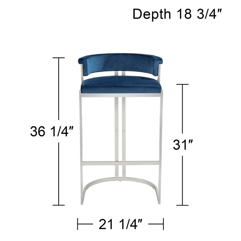 Studio 55D Jazmin Polished Stainless Steel Bar Stool Silver 31" High Modern Blue Cushion with Low Backrest Footrest for Kitchen Counter Height Island, 4 of 10