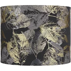 Springcrest Drum Print Lamp Shade Metallic Gold Silver Leaf Medium 14" Top x 14" Bottom x 11" High Spider Harp and Finial Fitting