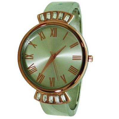 Olivia Pratt Elegant Emerald Rhinestone Solid Metal Bangle Watch