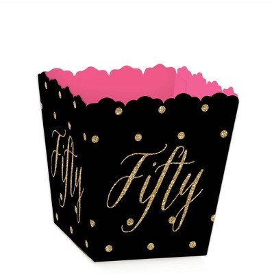 Big Dot of Happiness Chic 50th Birthday - Pink, Black and Gold - Party Mini Favor Boxes - Birthday Party Treat Candy Boxes - Set of 12