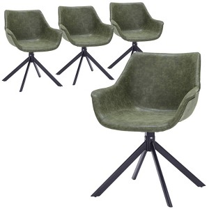 LeisureMod Markley Leather Dining Chair with 360-Degree Swivel Armchair and Powder-Coated Iron Legs Set of 4 - 1 of 4