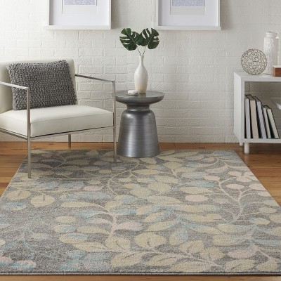 Elegant Grey & Beige Floral Synthetic 6' x 9' Reversible Rug