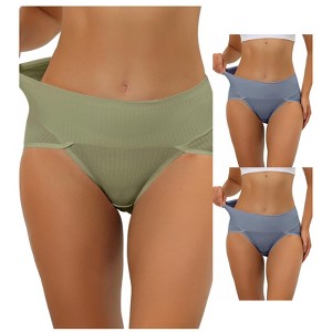 Allegra K Women's Hi-Cut Ribbed High Waist Tummy Control Available in Plus Size Briefs Multicolored - 1 of 4