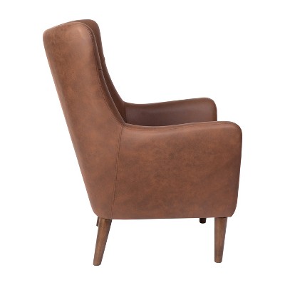Sophisticated Dark Brown Faux Leather Wingback Accent Chair