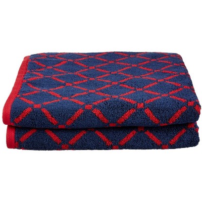 Plush and Absorbent Cotton Oversized 2-Piece Geometric Diamond 30" x 52" Bath Towel Set - Blue Nile Mills