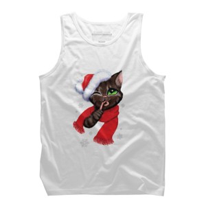 Men's Design By Humans Christmas cat By POLINART Tank Top - 1 of 3