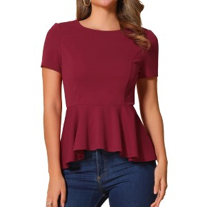 INSPIRE CHIC Women's Short Sleeve Round Neck Stretch Business Classic Peplum Top - 1 of 4