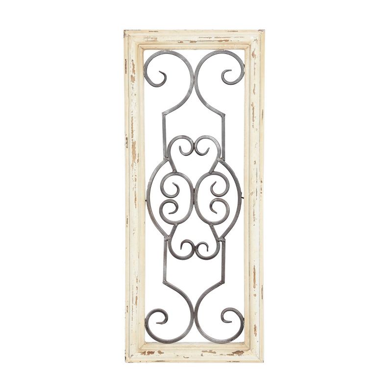 Wood Scroll Window Inspired Wall Decor with Metal Scrollwork Relief White - Olivia &#38; May, 3 of 22