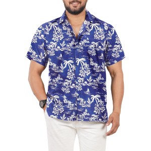 LA LEELA Men's Hawaiian Shirt Luau Vacation Summer - 1 of 4