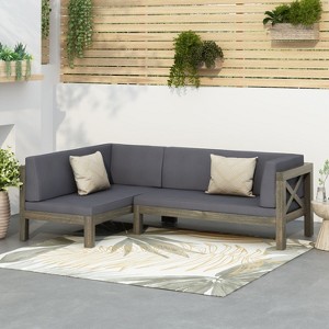 Suki 2-Piece Acacia Wood Gray Sofa with Cushions, Patio Sectional Sofa Conversation Set, Outdoor Furniture - Maison Boucle - 1 of 4