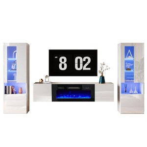 AMERLIFE Entertainment Center Set Include Floating TV Stand with Electric Fireplace & 2 Bookcases - 1 of 4