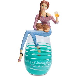 Pavilion Gift Company - The Cat is Home - 8.75" Girl in Glass - Drinkware - 1 of 4