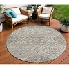 HomeRoots 8' Beige Gold And Denim Blue Round Floral Washable Indoor Outdoor Area Rug - 2 of 4
