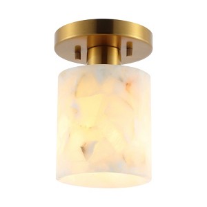 JONATHAN Y Jules 5.13" 1-Light Modern Contemporary Alabaster/Iron Cylinder LED Semi Flush Mount: ETL Listed, Mid-Century Style - 1 of 4