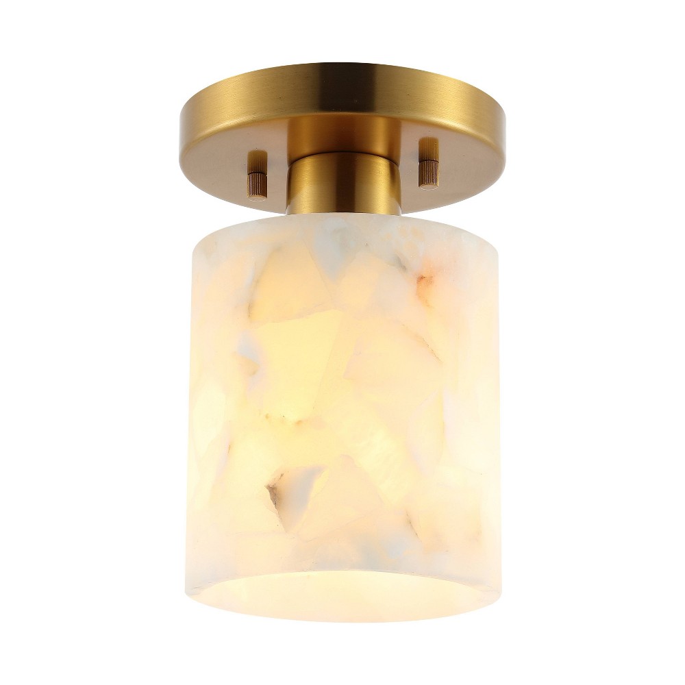 JONATHAN Y Jules 5.13" 1-Light Modern Contemporary Alabaster/Iron Cylinder LED Semi Flush Mount: ETL Listed, Mid-Century Style
