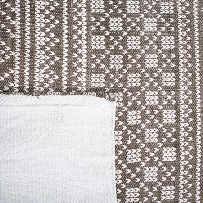 Grey and Ivory Floral Cotton Flat Woven Runner Rug