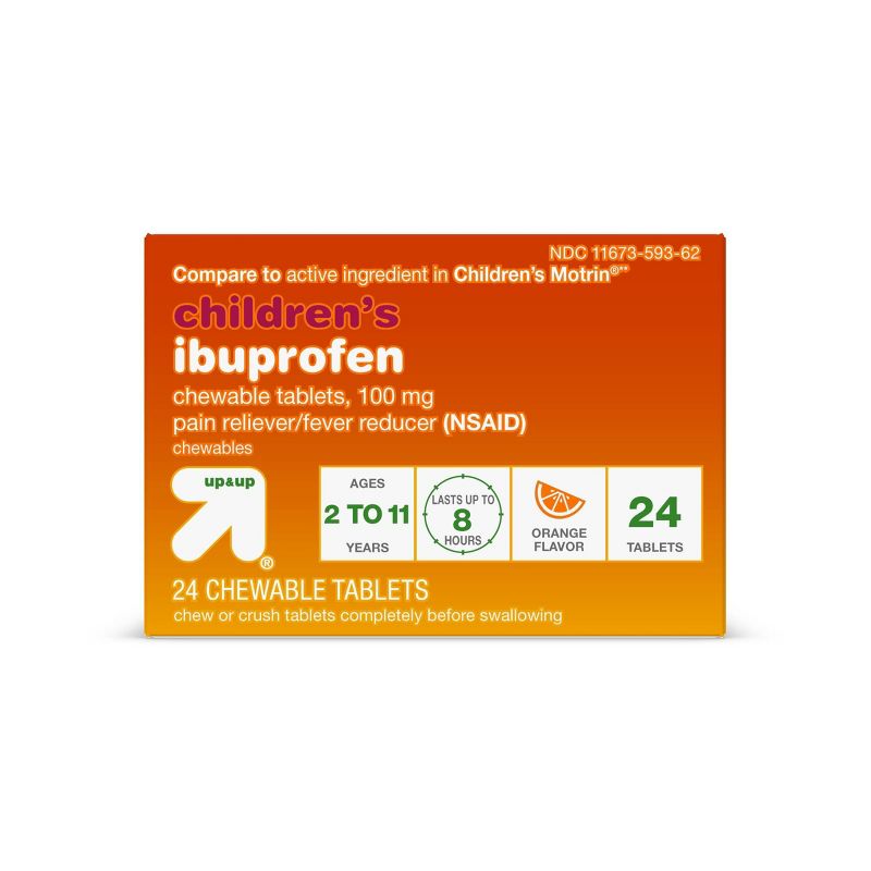 Junior Strength Ibuprofen (NSAID) Pain Reliever &#38; Fever Reducer Chewable Tablets - Orange - 24ct - up &#38; up&#8482;, 1 of 8