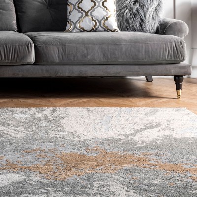 Eco-Sleek Silver Abstract 5' x 8' Synthetic Area Rug