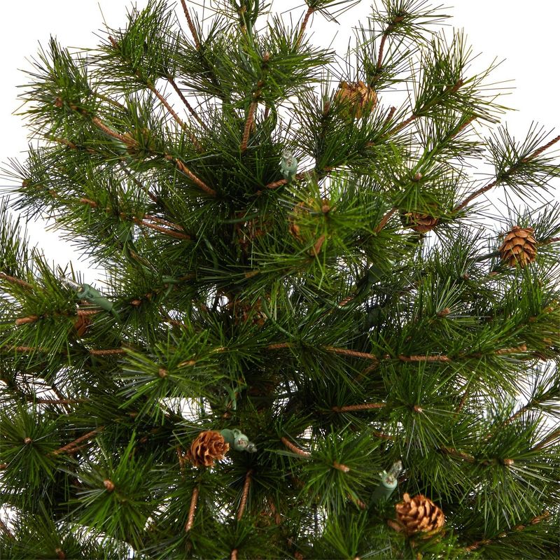 Nearly Natural 3.67-ft Colorado Mountain Pine Artificial Christmas Tree with 50 Clear Lights. 171 Bendable Branches and Pine Cones in Planter, 2 of 9