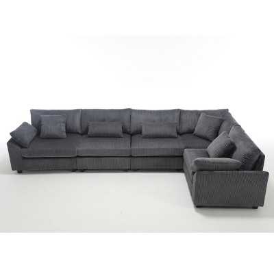 VYNXARIA Oversized Modular Sectional Sofa Couches Set,Corduroy Upholstered Deep Seat Comfy Sofa for Living Room 5 Seat,Dark Gray