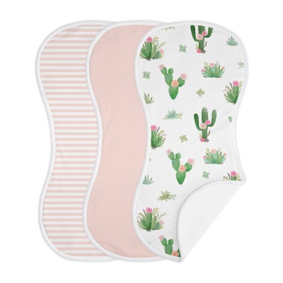 Image of Sweet Jojo Designs Girl Baby Burp Cloths Cactus Floral Blush Pink Green and White 3pc