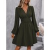 Womens Dress Wrap V Neck Fall Winter Lantern Sleeve Ruffle Waist Midi Dress - 3 of 3