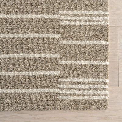Handmade Taupe and White Wool Striped 4' x 6' Area Rug