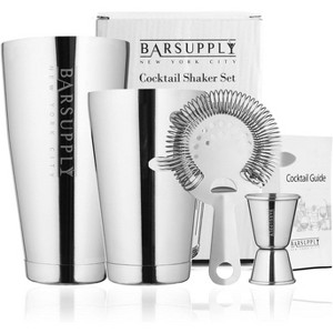 Bar Supply NYC Boston Cocktail Professional  Shaker Set,4-Piece Bar Set, Stainless Steel, Shaker Tins,Hawthorne Strainer,Double Sided Jigger - 1 of 4